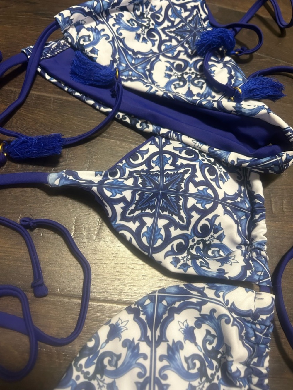 Blue Patterned Tie-Side Bikini Set - Picture 2 of 2